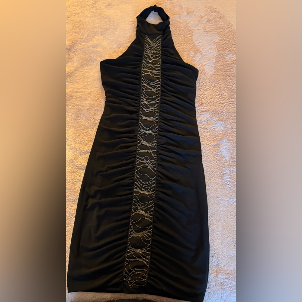 Guess Black Strapless Dress with Silver Detailing
